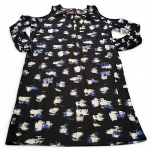 Cold shoulder midi abstract print shift dress 2X